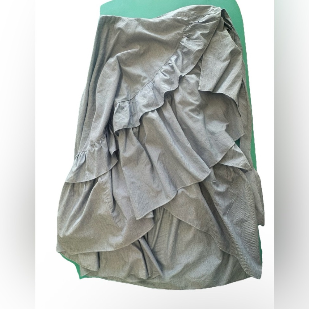 New York & Company Blue/White High-Low Wrap Skirt - Picture 3 of 9